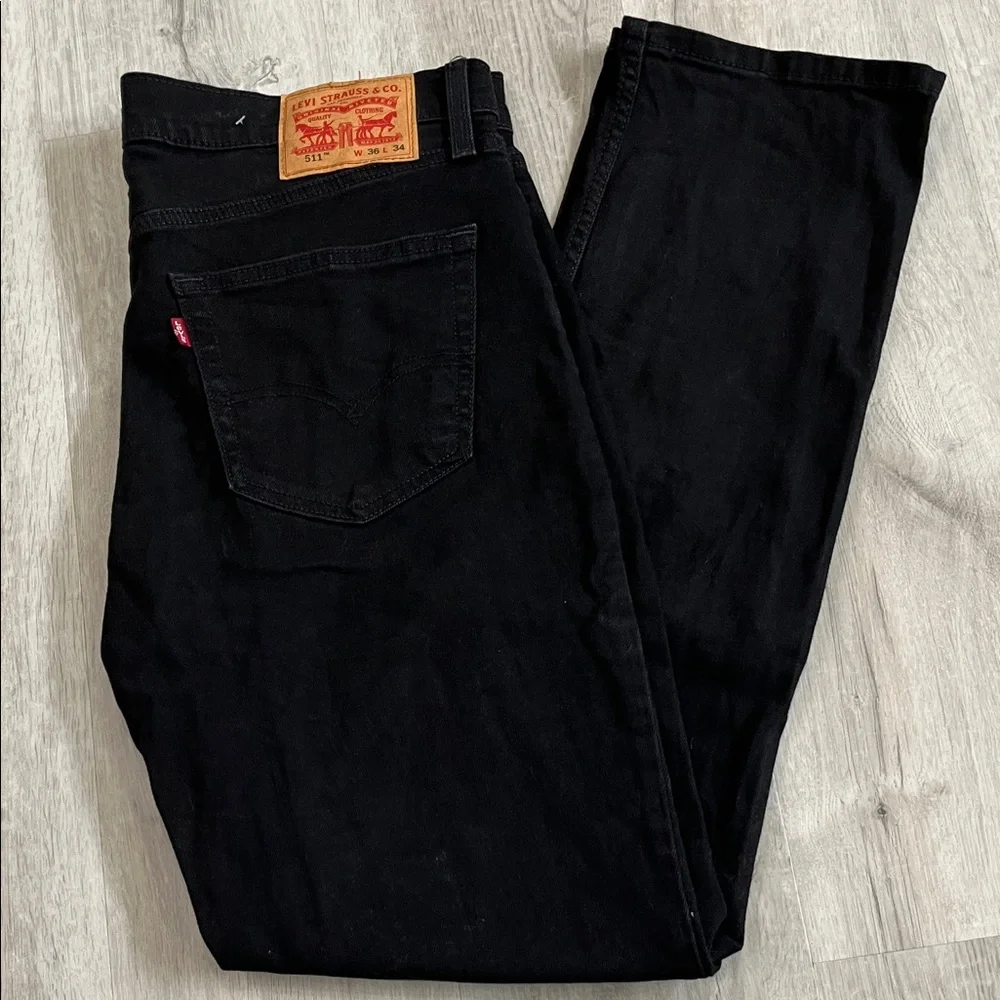 Levi’s 511 Slim Fit Black Jeans Men 36x34 Stretch Denim Black 04511-5382‎ Modern
